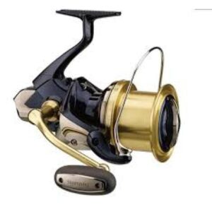 Vista general del carrete Shimano Bull Eye 9100 para surfcasting, long cast y pesca de grandes capturas.